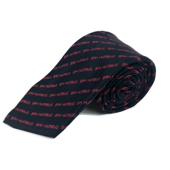 Horchow Collection Mens Tie, Bah Humbug Black Red - Picture 1 of 5